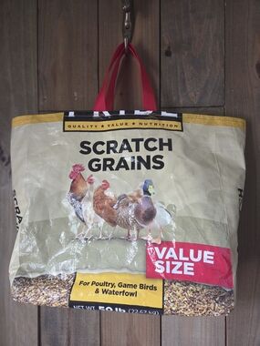 Upcycled Scratch Grains Tote Bag - Red Handles